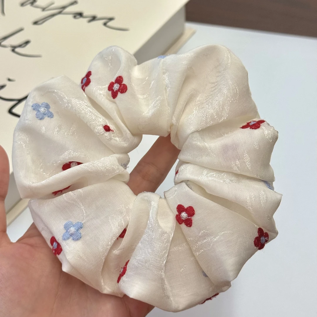 手作新款刺绣彩色碎花大肠发圈扎马尾头绳轻奢高级感气质发绳女