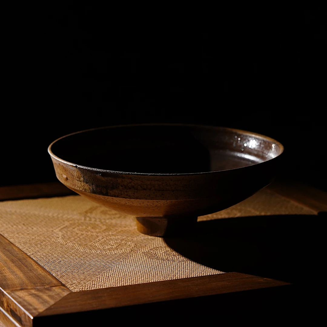 有三陶艺高温裸柴烧纯手工复古风粗陶高足餐具盘干果盘