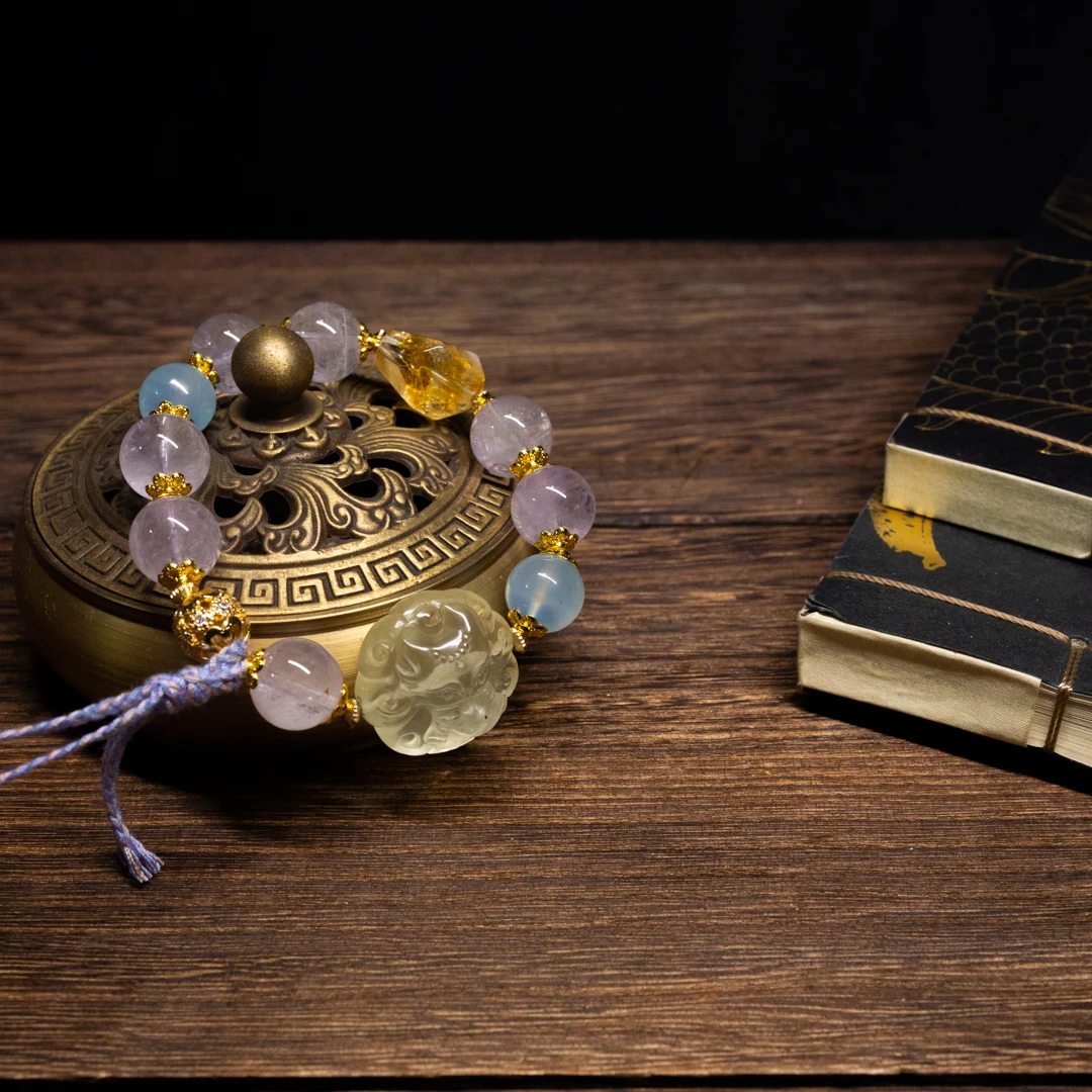 合成金属手链 富贵满堂配柠檬晶凤九手链