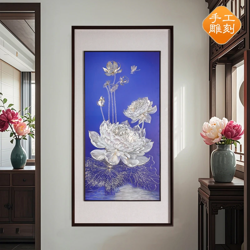 【光影睡莲】手工錾刻睡莲铜雕画客厅书房玄关卧室走廊装饰画