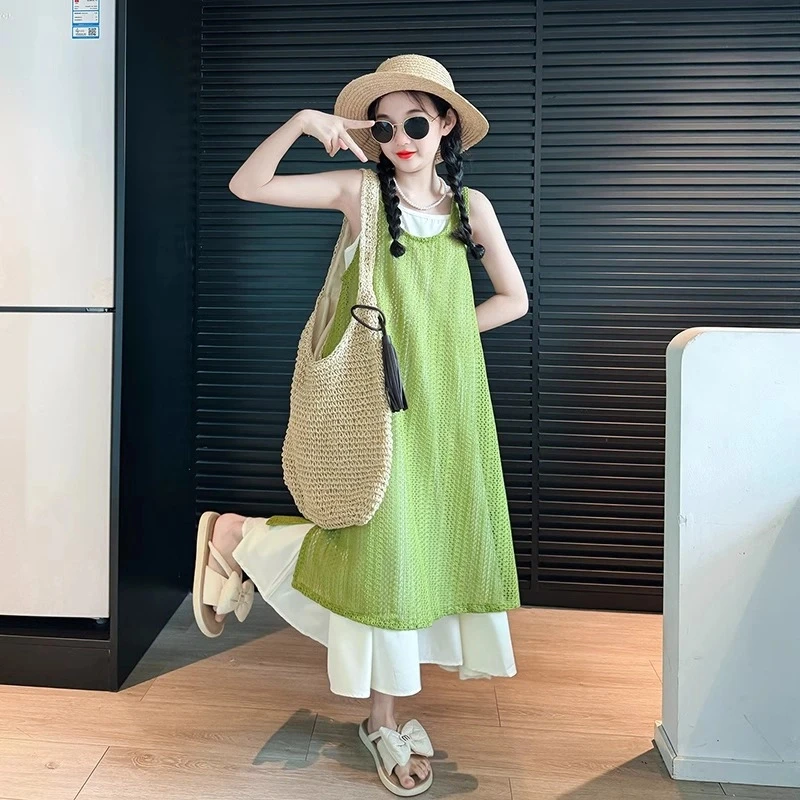 女童连衣裙夏2025新款女大童夏日海边度假风公主裙夏装洋气吊带裙