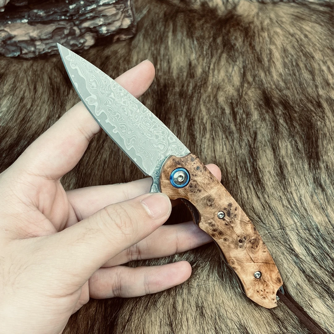 太行崖柏大马士革钢露营户外刀