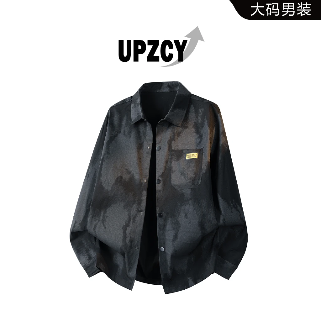 UPZCY春秋大码扎染长袖衬衫男士休闲宽松时尚上衣外套高级感男装