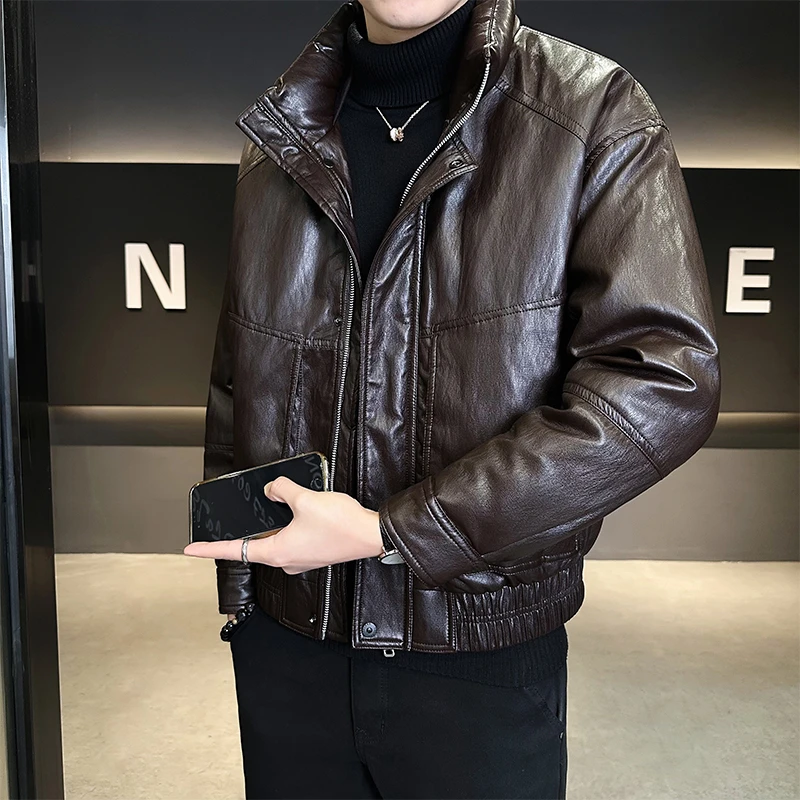 轻薄皮羽绒服男冬季加厚2025新高端加厚立领男冬装防寒服保暖外套