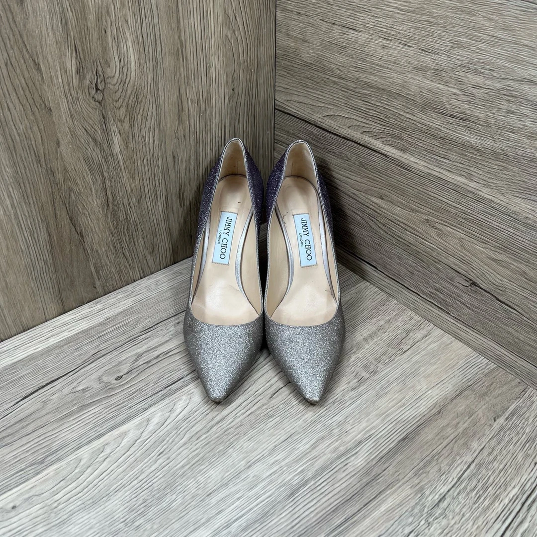 90新 JIMMY CHOO/吉米周 白紫闪粉渐变高跟鞋 38.5码/9新/无配件