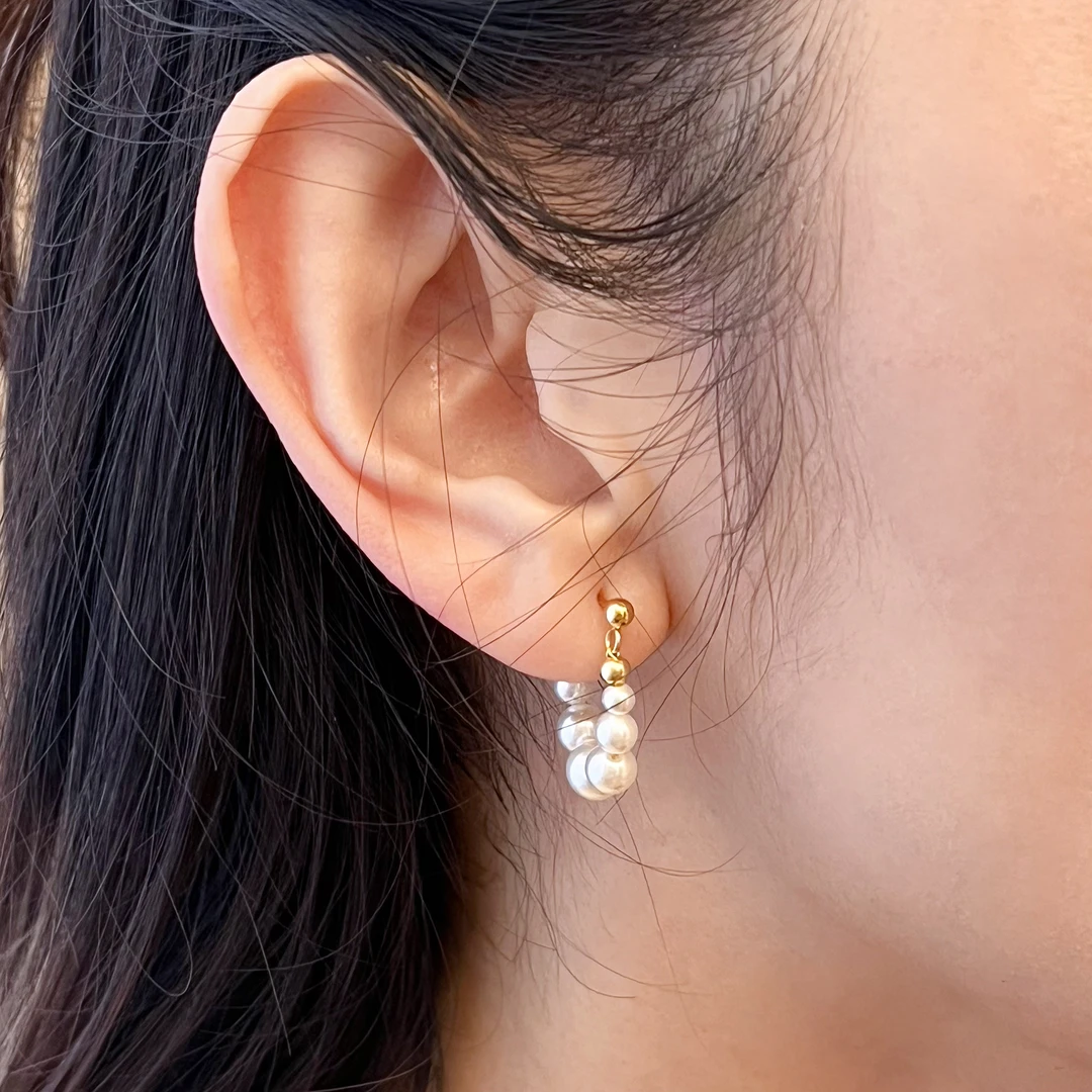 琢啦啦 钛钢仿珍珠耳饰 【月半弯】渐变耳钉钛钢耳钉法式气质时尚