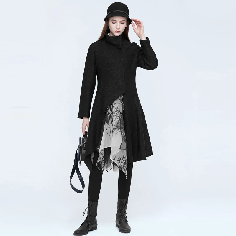 S·DEER圣迪奥女装修身气质时尚立领不规则拼接毛呢大衣S20481826