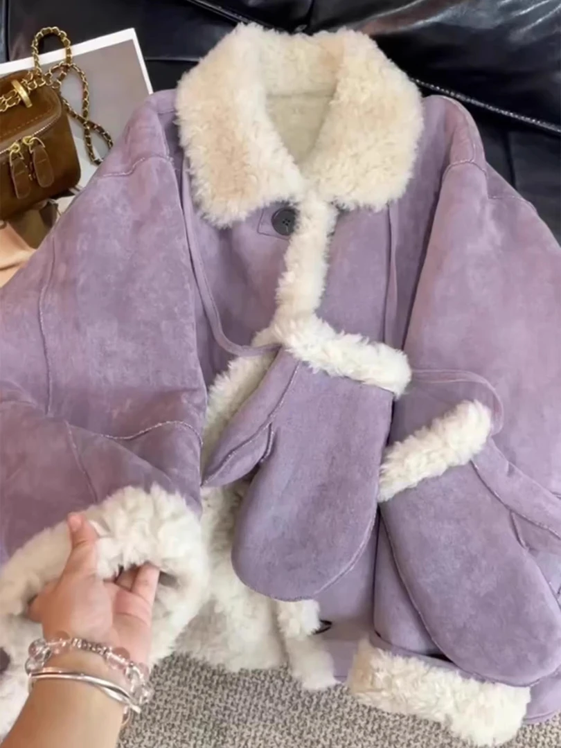 韩系短款翻领外套女秋冬季小香风超好看独特新款百搭显瘦皮毛一体