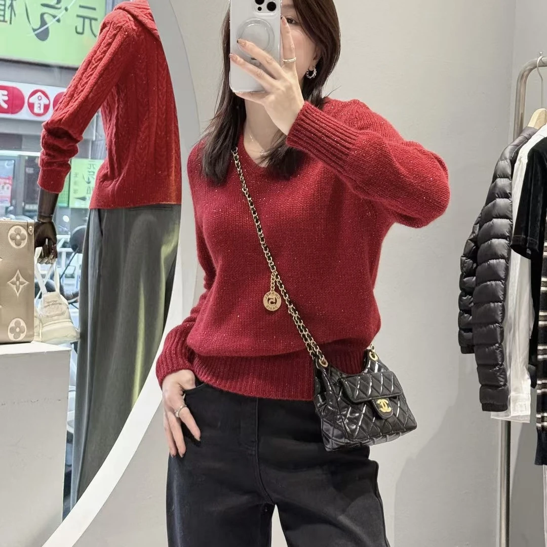 3公主 V领套头毛衣 慵懒宽松百搭显瘦秋冬新款针织衫ins韩版洋气