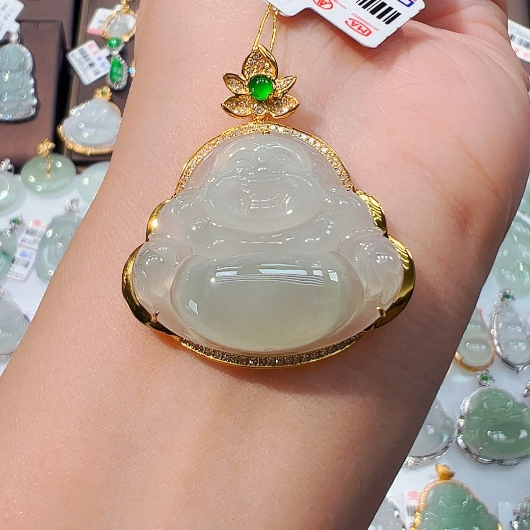 翡翠18K金镶嵌吊坠(不含链)佛公