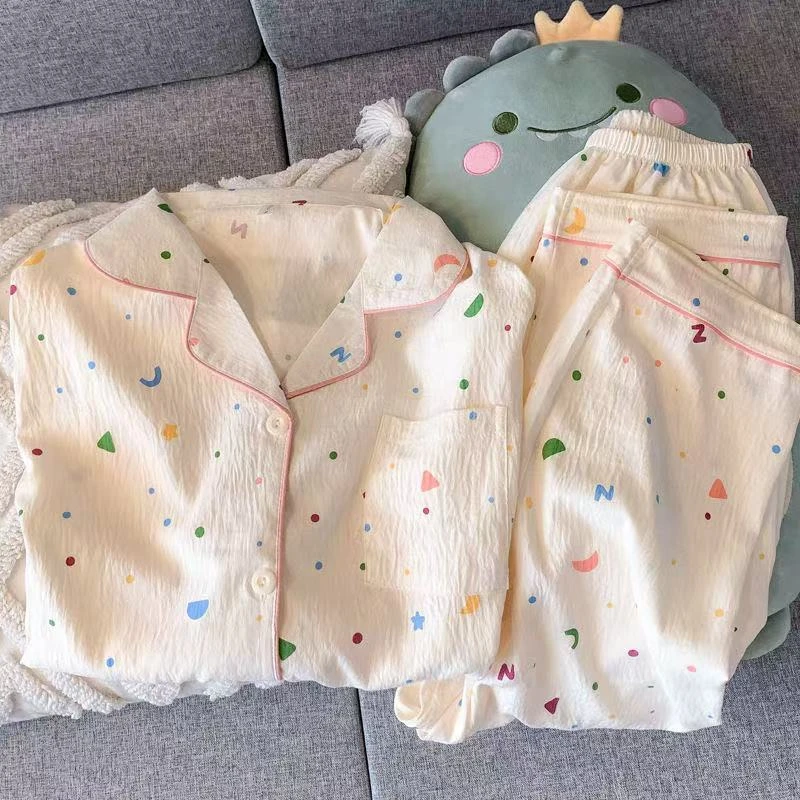 云朵棉春季睡衣女开衫长袖长裤甜美少女家居服套装