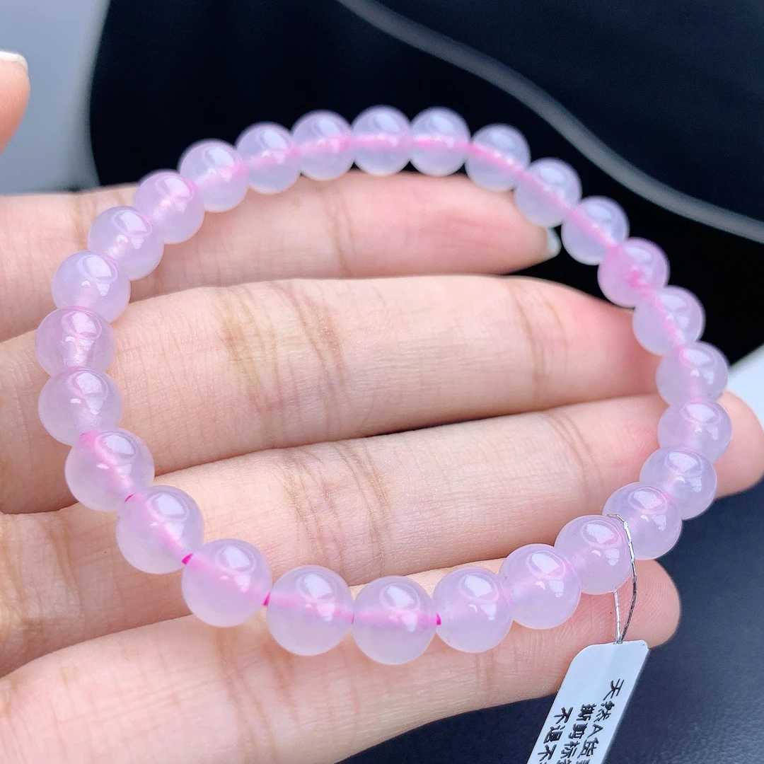 缅甸A货翡翠粉红色圆珠手链手串单圈3T卡6.5mm