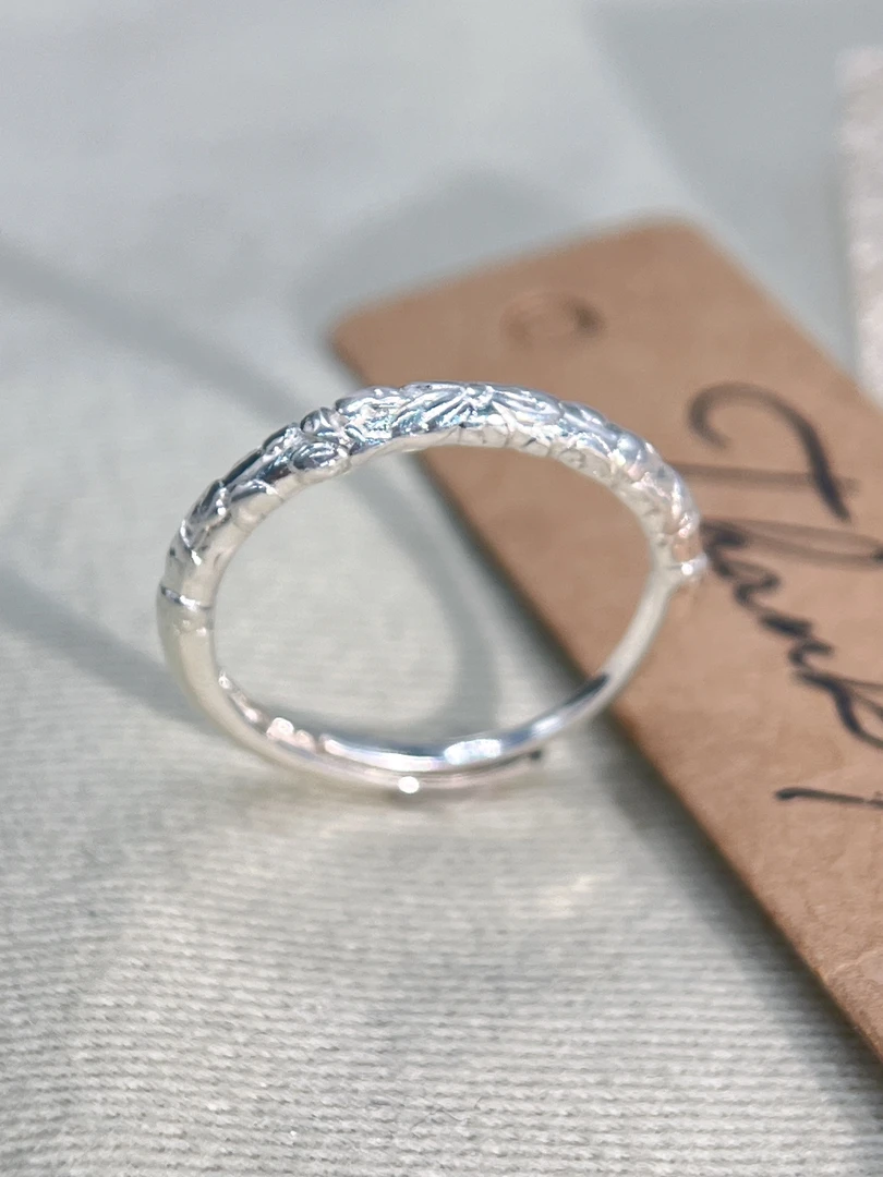 足银戒指 黔艺银阁 足银繁花似锦开口戒指精致百搭