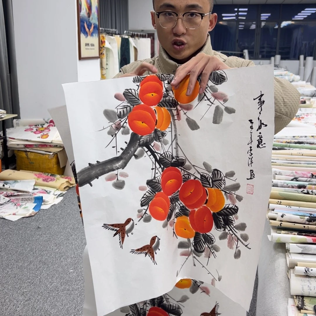 国画卖字画的小男孩