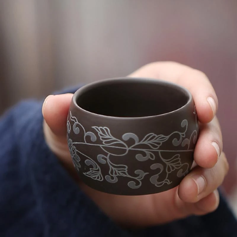 宜兴紫砂茶杯功夫茶具品茗杯复古紫泥主人杯大号单杯家用茶杯4020