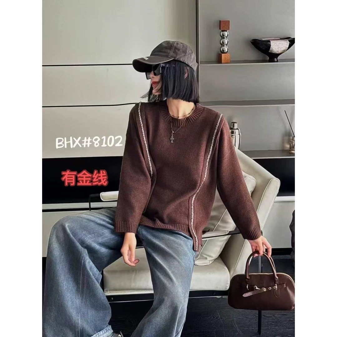 时尚金线圆领针织毛衣ZBS34083衣长69