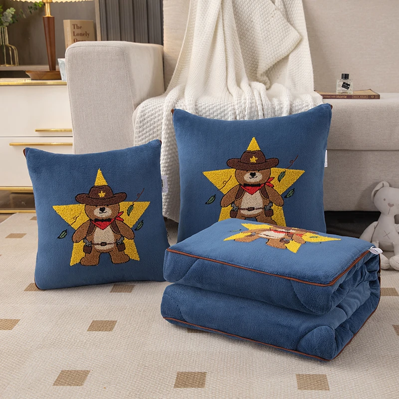 婴儿绒二合一加厚靠垫被车载专用神器折叠可爱午休毯子便携