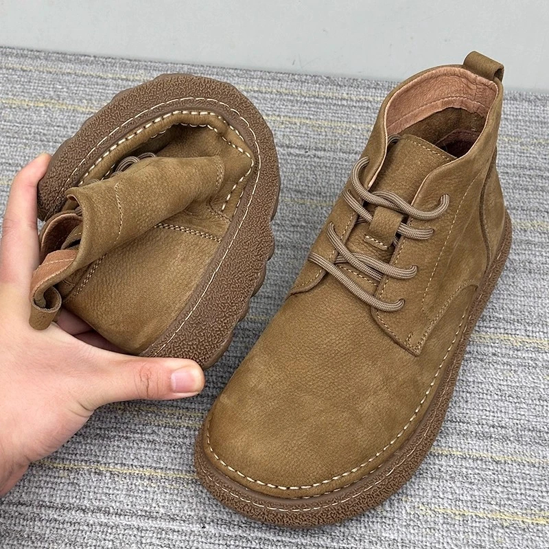 EAEOVNI中帮马丁靴2025秋新款百搭时尚休闲短靴软皮透气高帮皮鞋