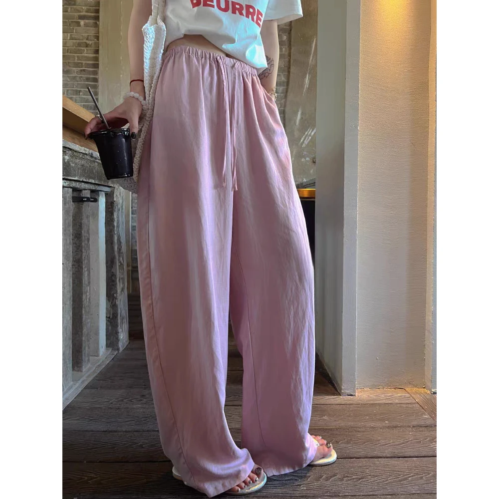 【现货发】夏日度假亚麻透气百搭垂感宽松裤夏季新款阔腿裤子潮牌