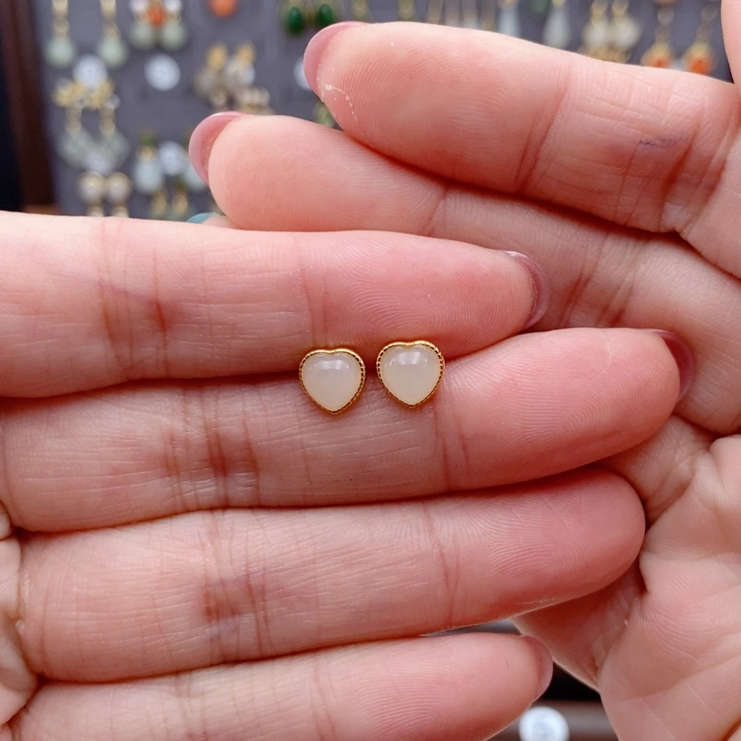 银S925镶嵌和田玉耳饰平****福