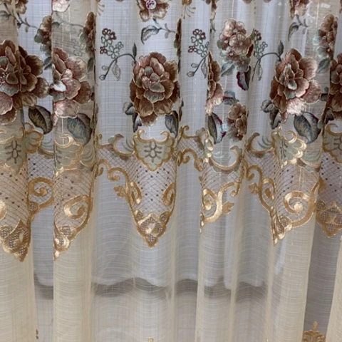 纱金色刺绣纱帘5.5米面料