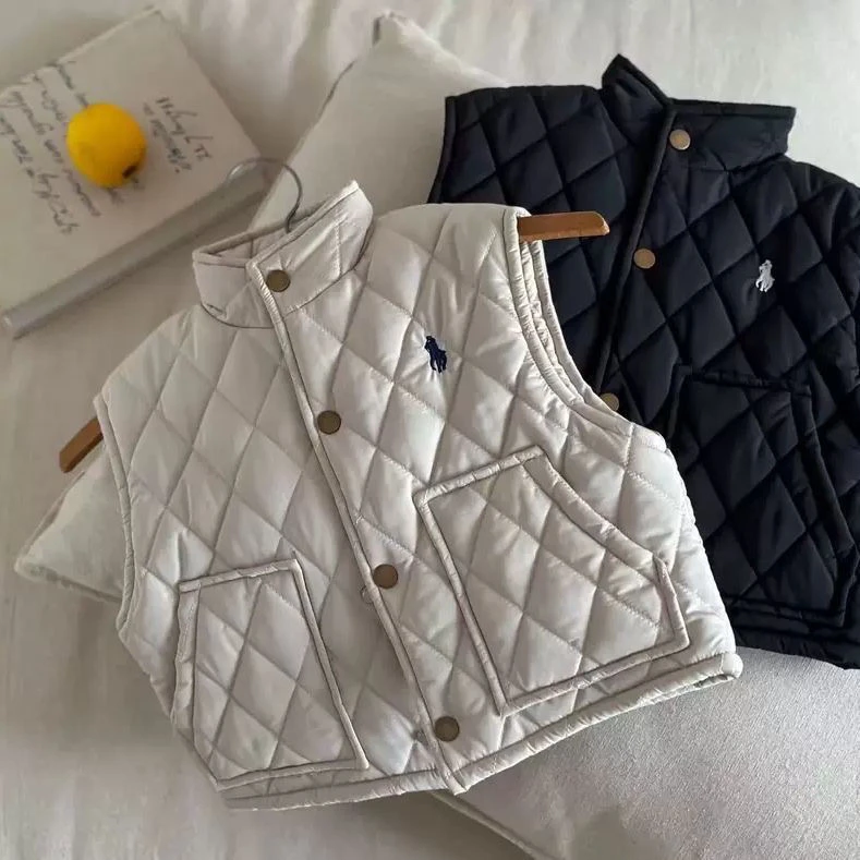 儿童棉马甲加厚2025秋冬新款男童格子上衣外搭宝宝纯色坎肩女洋气