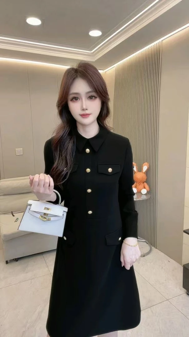 9909-秋装新款赫本风显瘦减龄超火连衣裙小个子高级小众不撞款