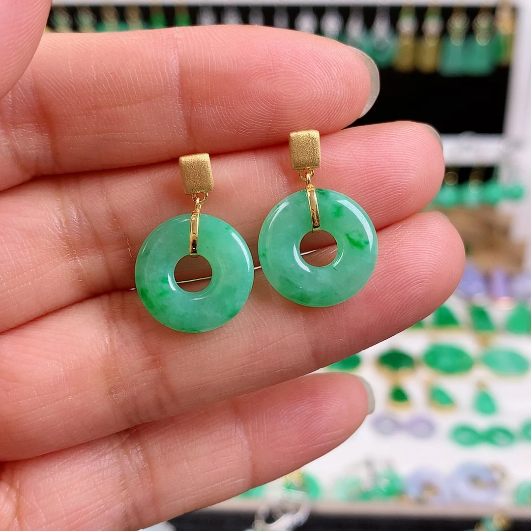 翡翠耳饰18K金镶嵌妮*