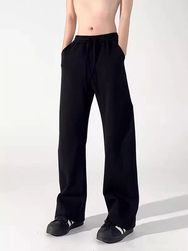 黑色重磅弯刀卫裤男款秋季薄款垂坠感直筒阔腿裤子美式运动休闲裤