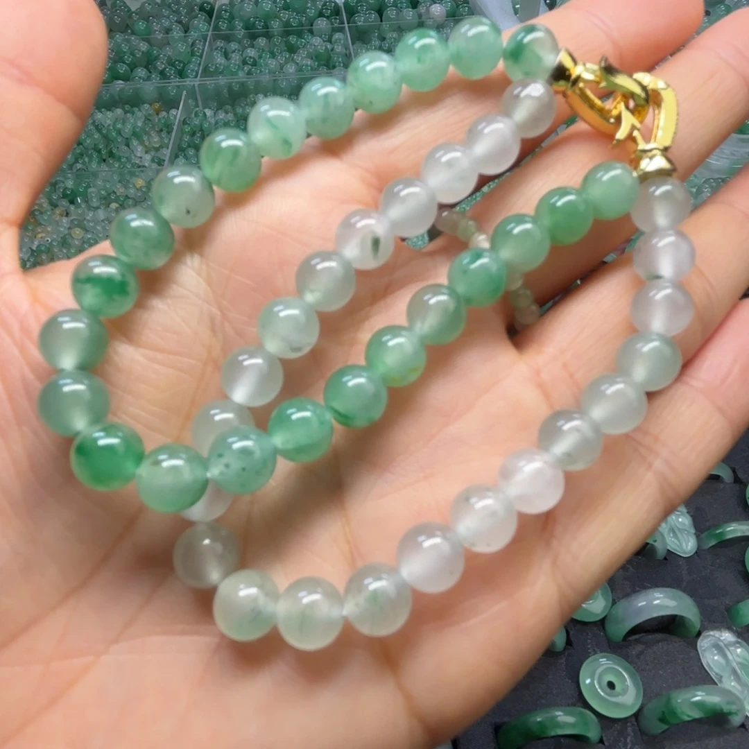 石英质玉（非洲翠）未镶嵌戒指  珠子  手镯卡7双圈手串微瑕
