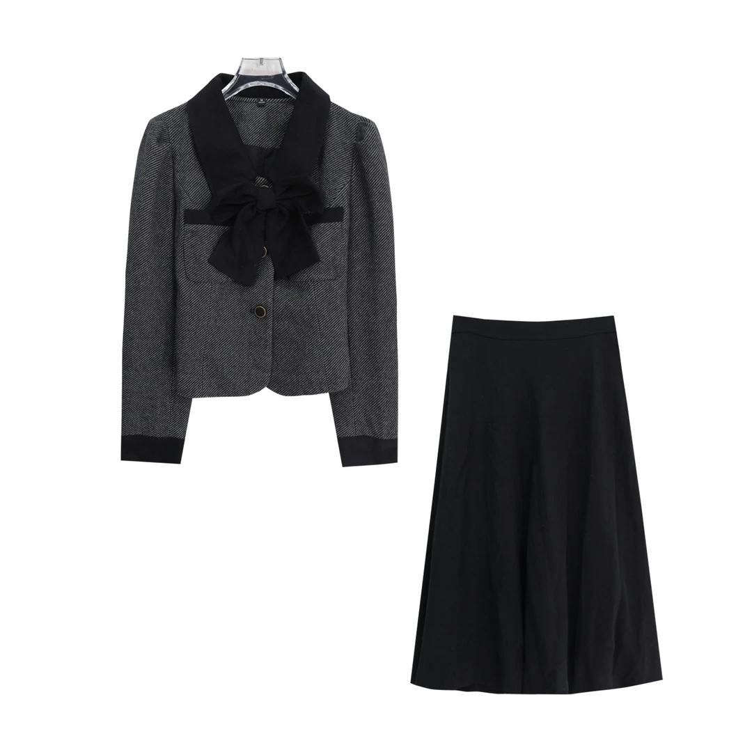 法式复古高级感气质小西装外套半身裙两件套S3768（赠腰带）