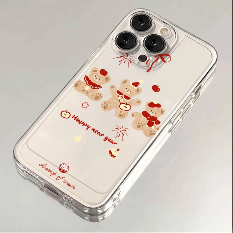 可爱新年小熊适用iphone16/15promax手机壳苹果13/12透明14卡通11