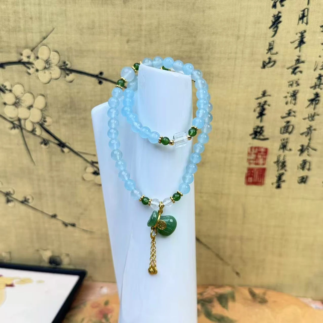 DL-1327-海蓝宝+隔珠+葫芦福牌配饰