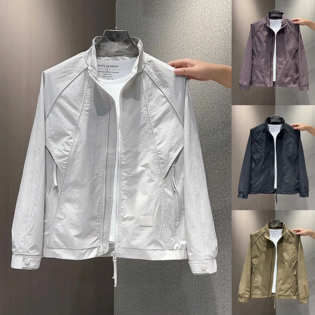 秋季新款男士潮牌时尚简约高级帅气立领拉链宽松百搭休闲夹克外套