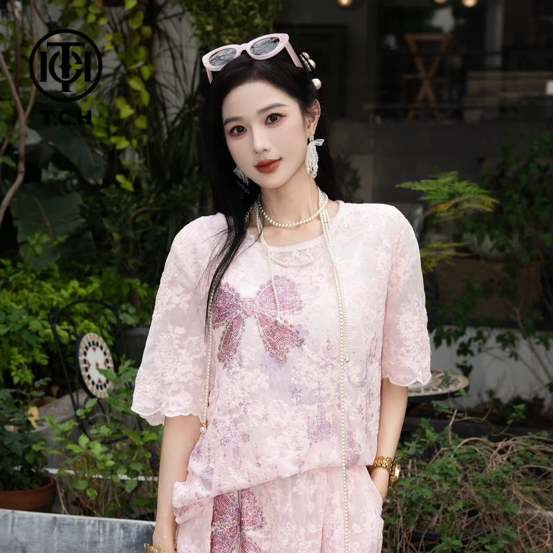 TCH私服烫钻工艺新时尚淑女百搭新潮流T恤女T75B10E5008轻奢tch