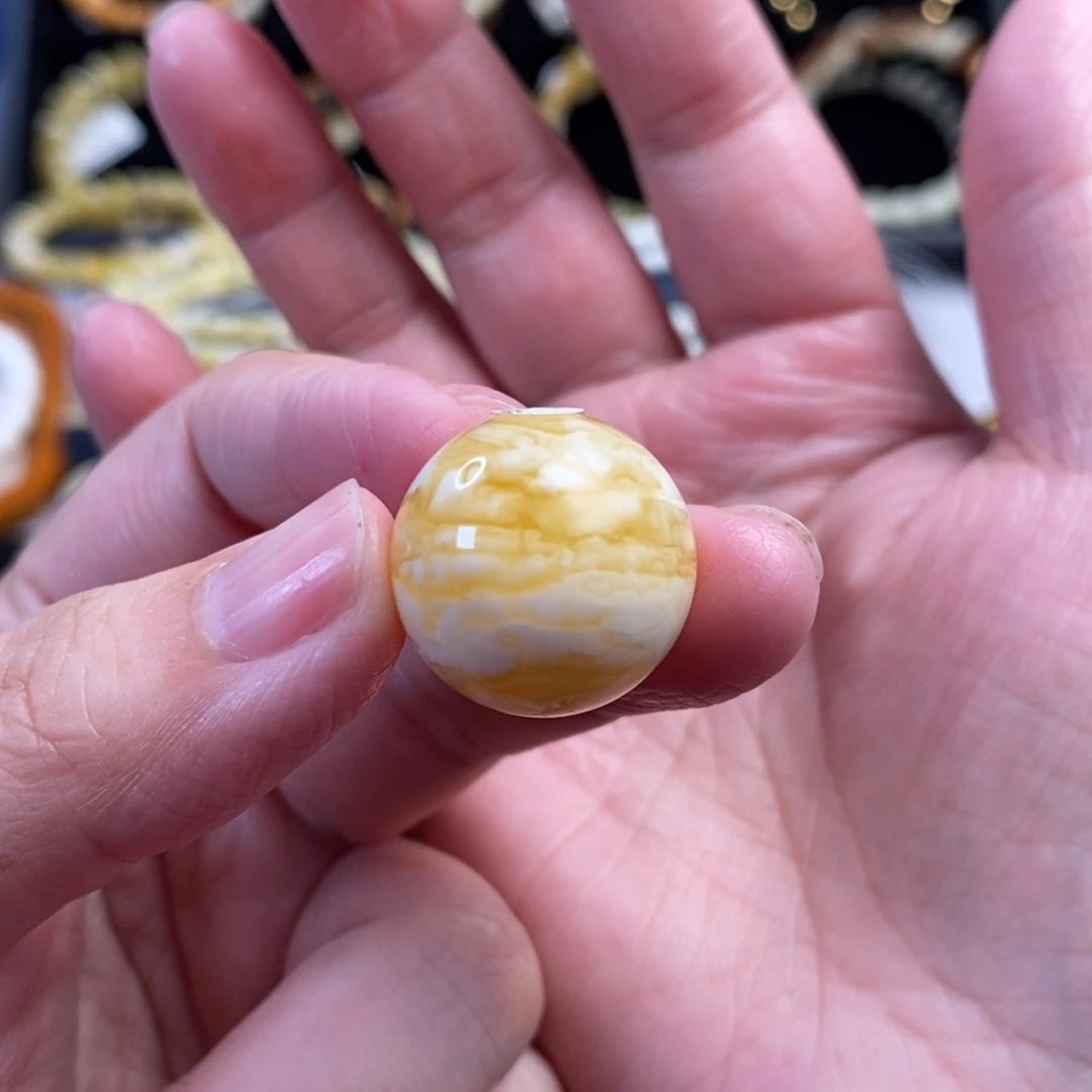 裸石蜜蜡未镶嵌金虎皮纹圆珠单珠19.8