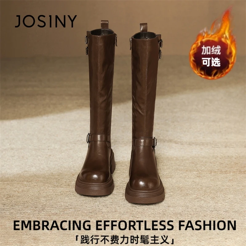 卓诗尼琥珀流光厚底长筒靴女2025新款加绒靴子西部牛仔长靴骑士靴