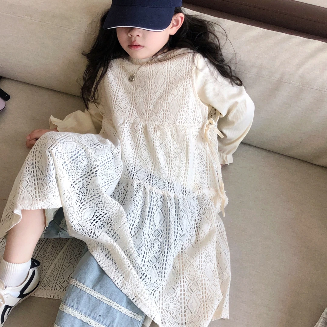 女童超仙文艺感连衣裙打底 25C066蕾丝花边牛仔裤25C064