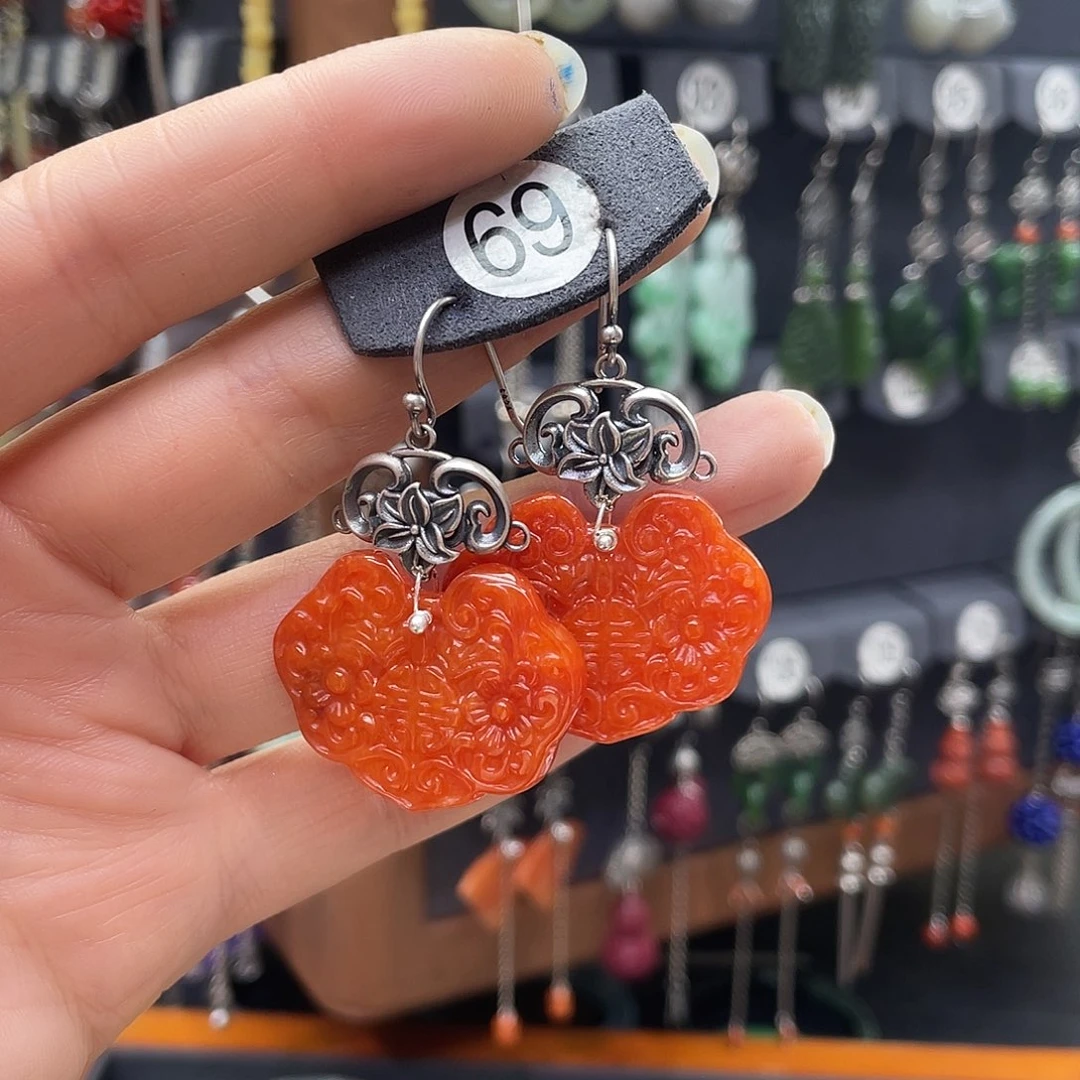 翡翠耳饰银S925镶嵌勤**文273g h j h h h