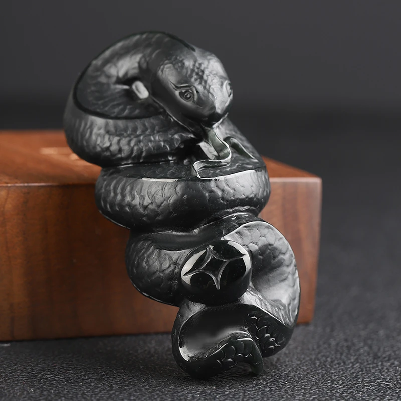 天然和田玉黑塔青玉招财蛇手把件新疆细料金蛇迎春把玩件精雕摆件