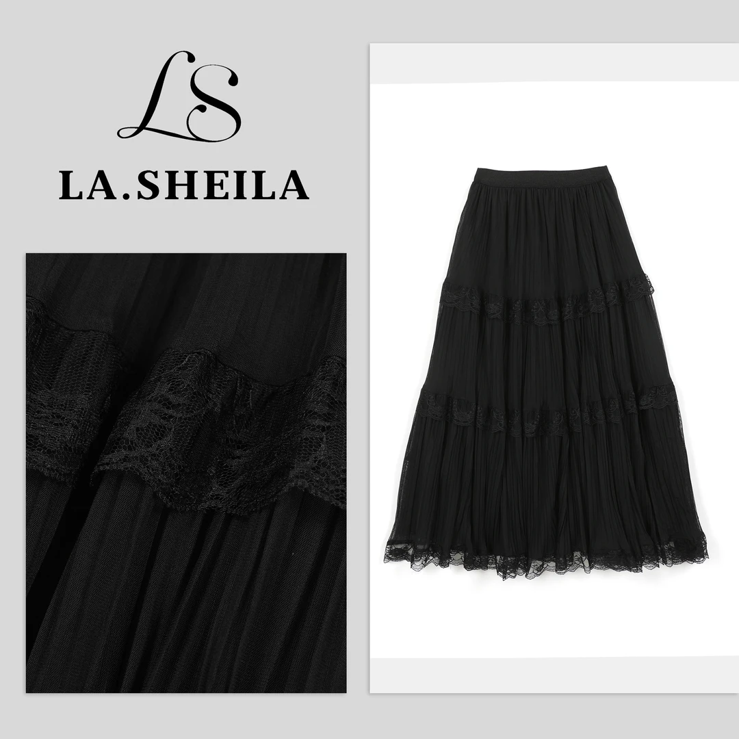 LA.Sheila 蕾丝网纱百褶半身裙253-BQ/0811-5702