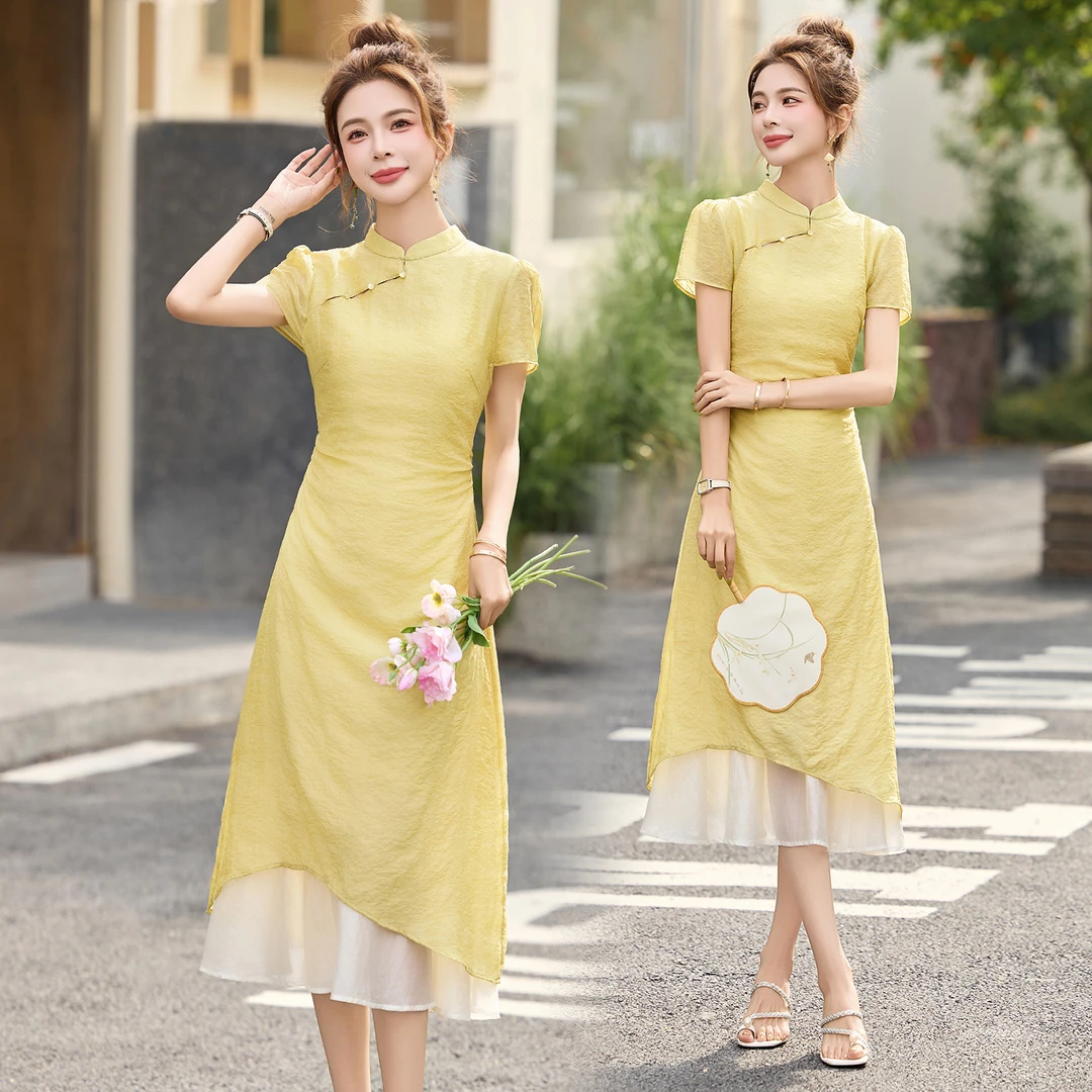 新中式国风改良旗袍连衣裙女2025夏季新款修身显瘦优雅气质A字裙