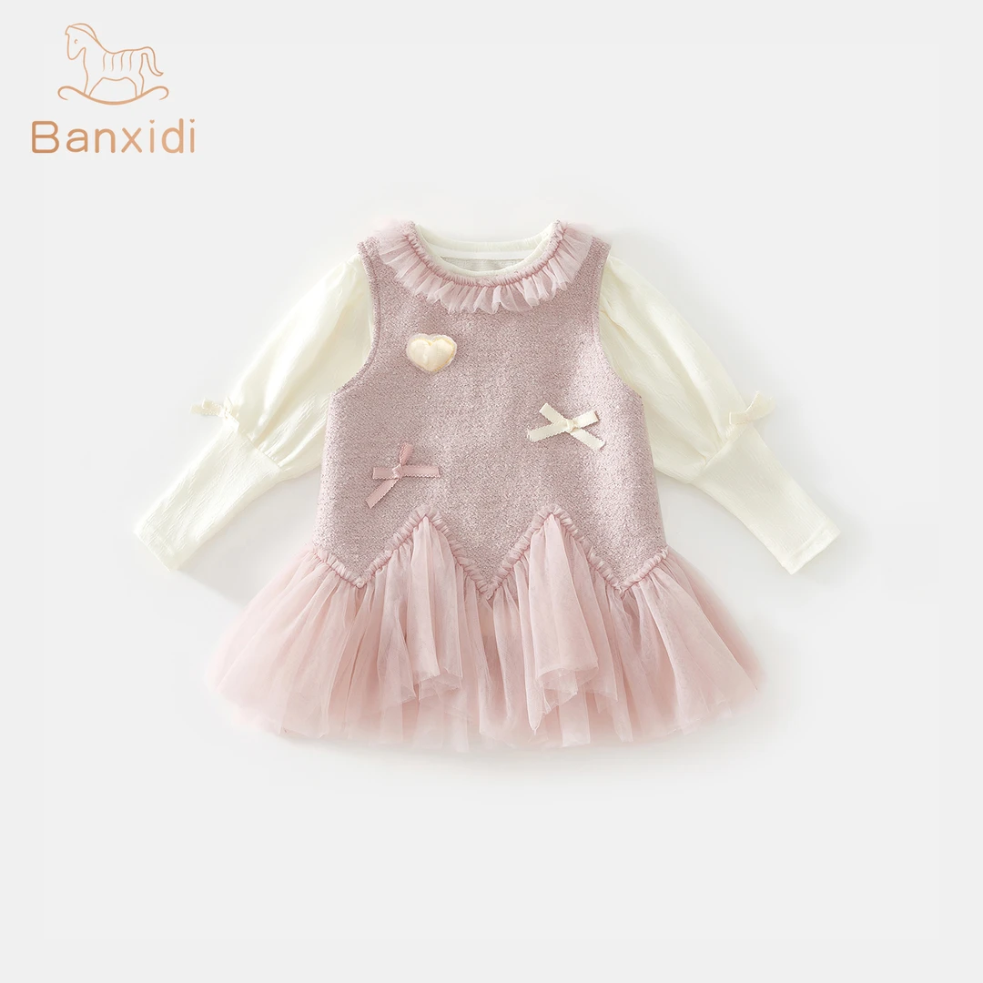 班喜迪女童连衣裙秋冬装新款洋气宝宝公主裙套装周岁礼服儿童裙子