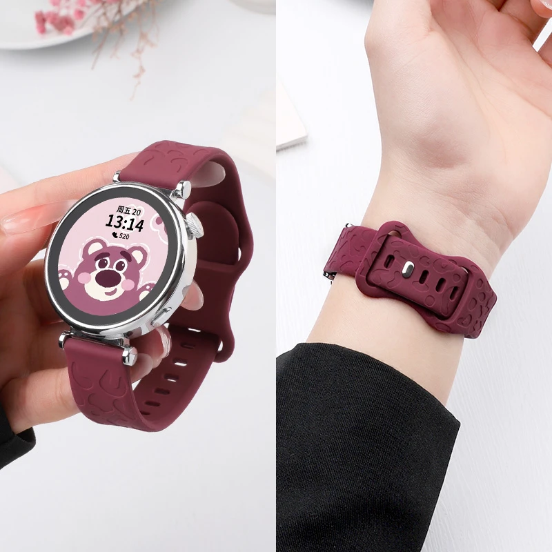 适用华为watch5表带猫爪纹硅胶gt5手表表带gt4蝴蝶扣18/20/22mm