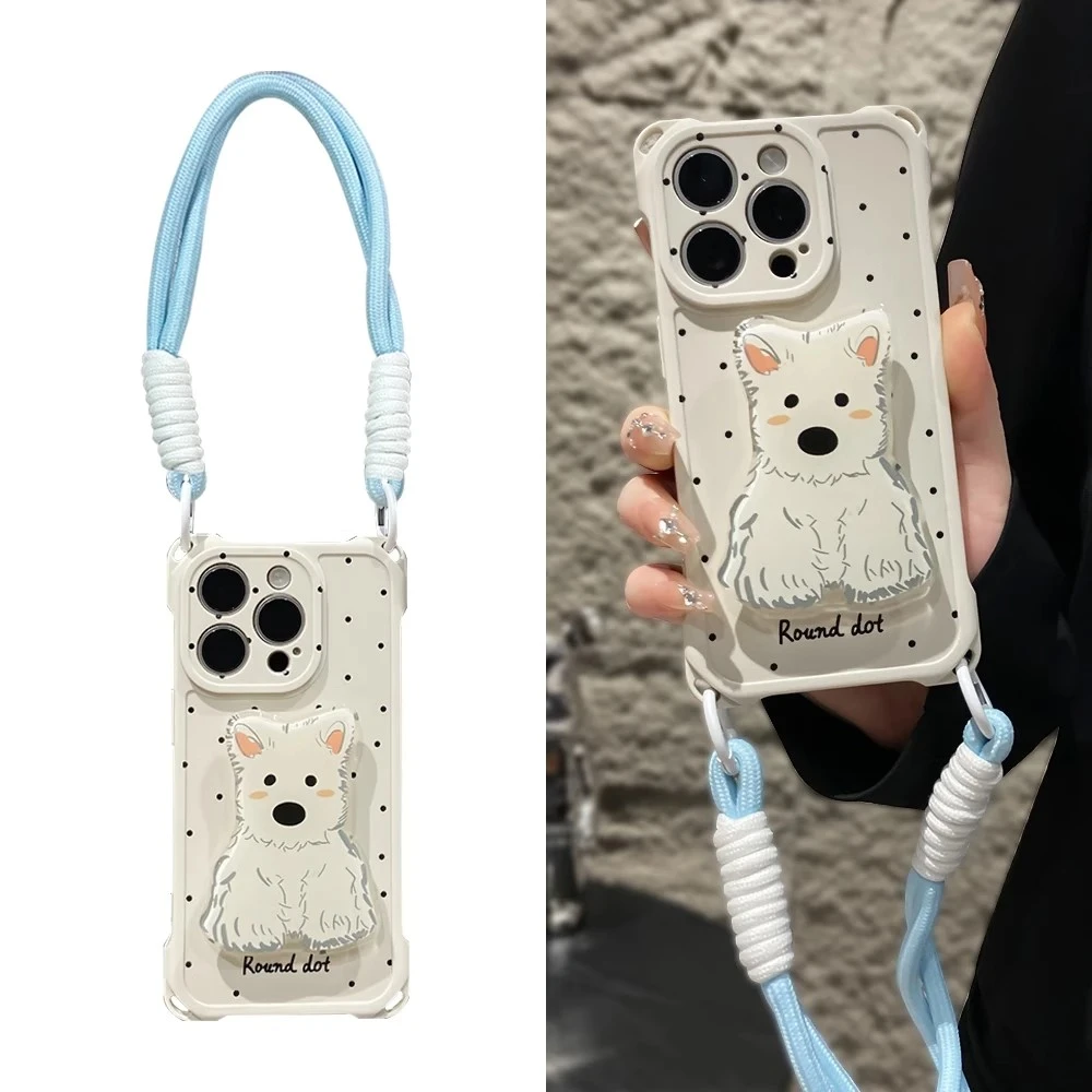 可爱小狗支架适用苹果手机壳华为OPPOvivo小米带挂绳防摔网红新款