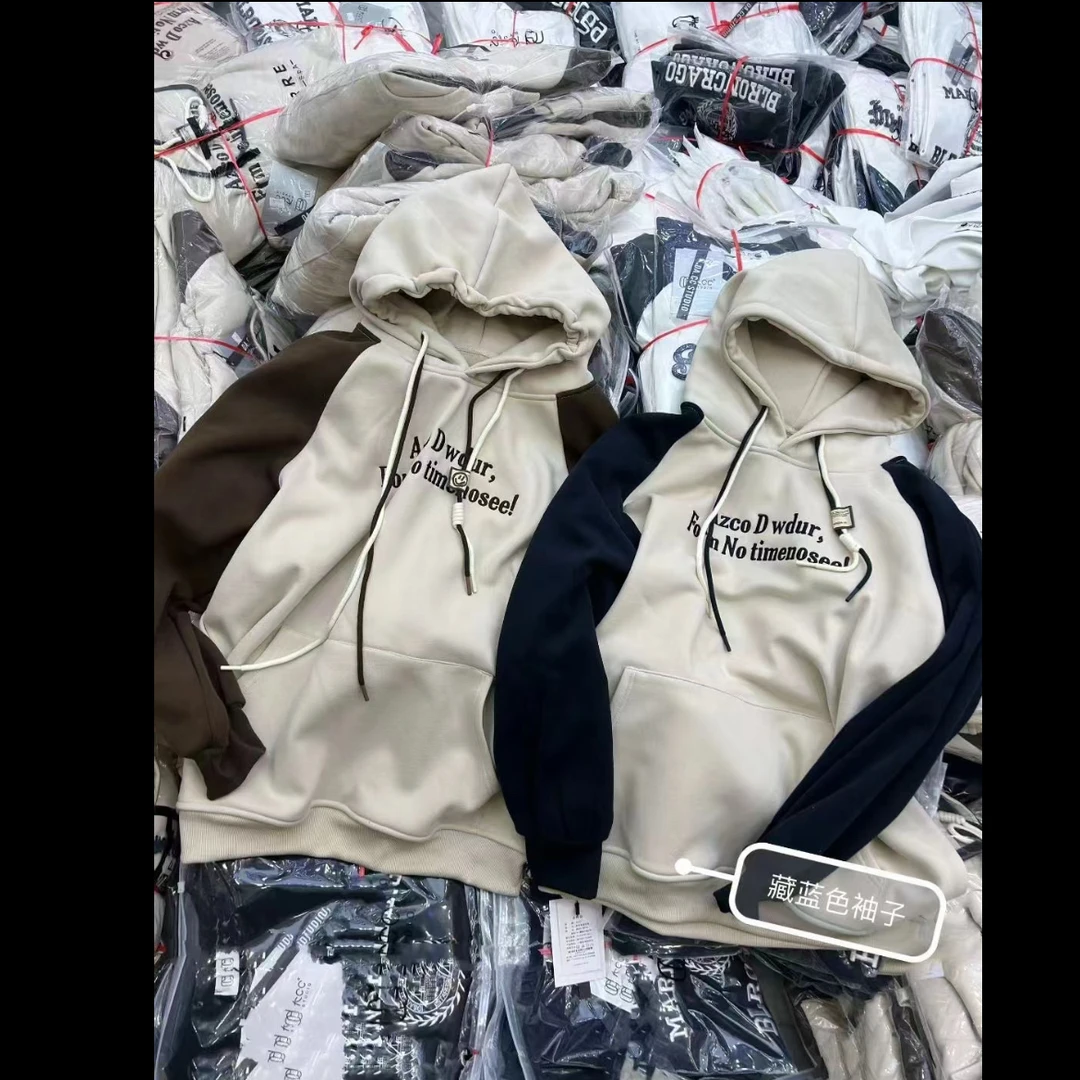 422.加绒字母大码拼色袖卫衣90030款衣长约77