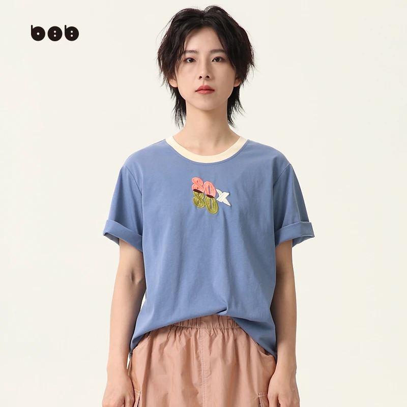 【商场同款】白目自创意数字短袖t恤 女2024春装新品百搭宽松上衣