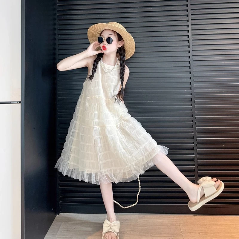 女童夏天裙子2025新款大童女孩夏季洋气时髦连衣裙儿童公主裙纱裙