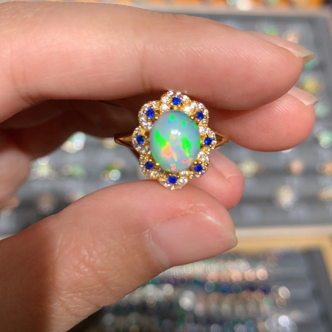 银S925镶嵌欧泊欧泊戒指y