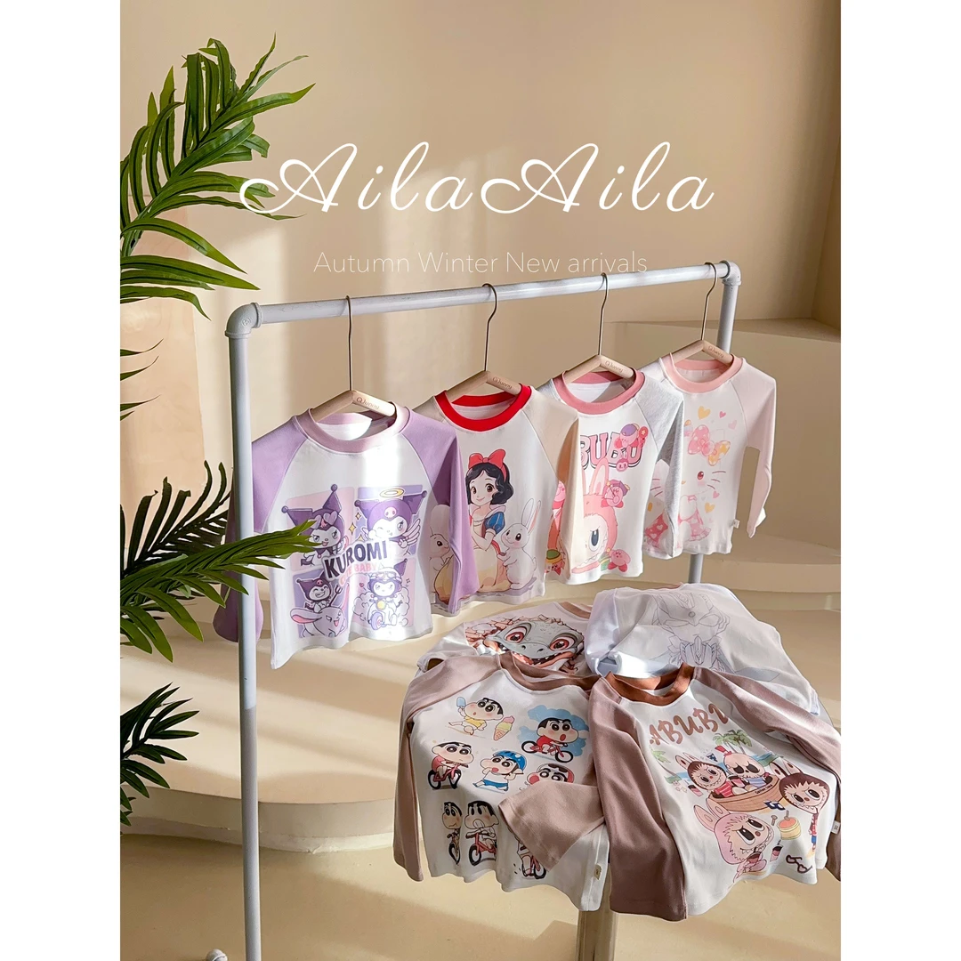 10A抗菌爱啦爱啦秋季儿童棉毛插肩袖打底衣纯棉T恤25001